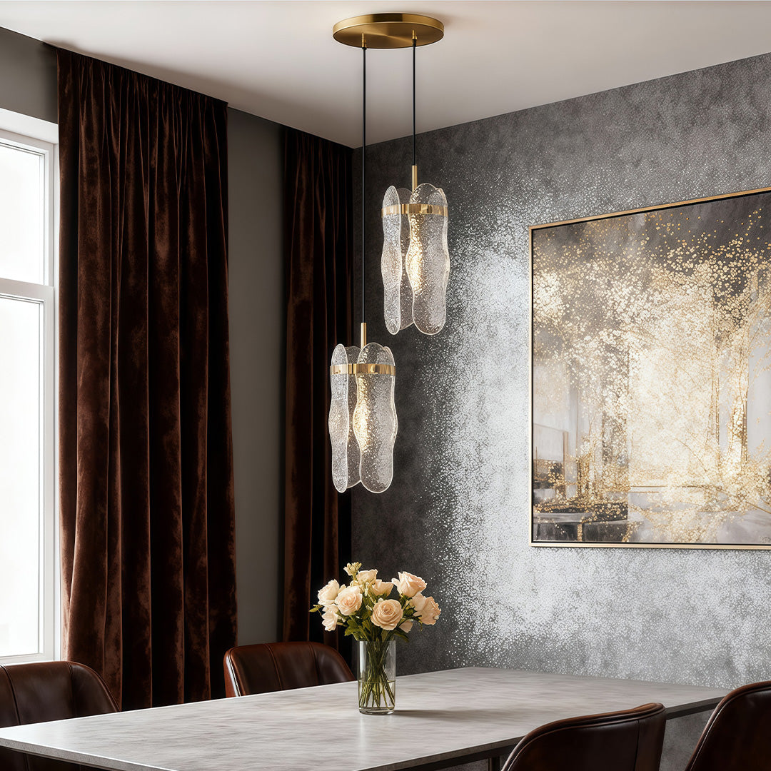 Brass and Glass Pendant Light — Solid Copper Body, E14, Three-Color Dimming, 1- or 2-Light, 1.8m Adjustable Chain