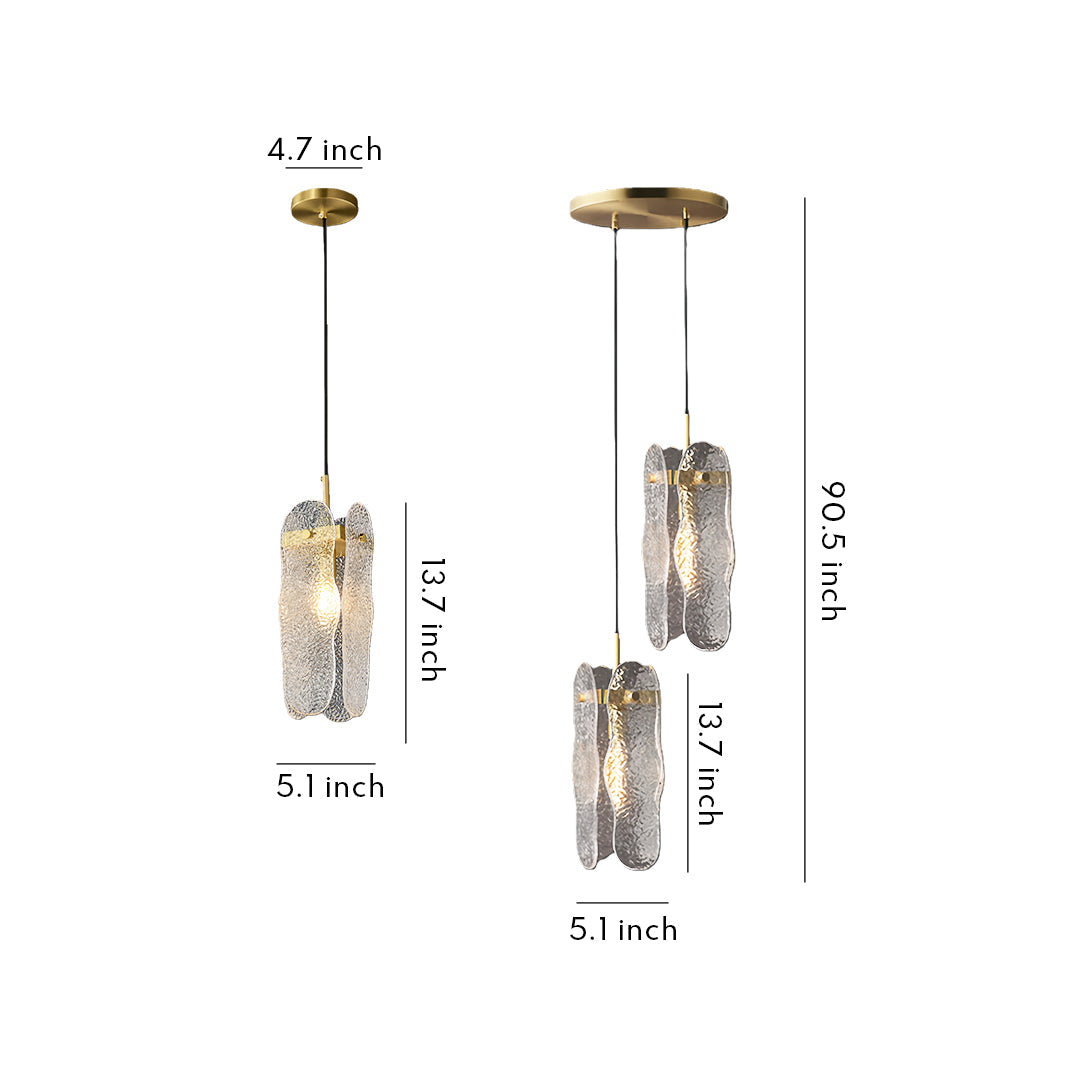 Brass and Glass Pendant Light — Solid Copper Body, E14, Three-Color Dimming, 1- or 2-Light, 1.8m Adjustable Chain