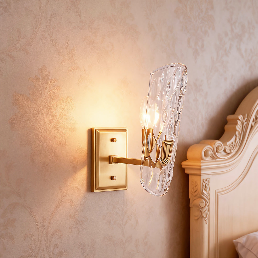 Classic Brass and Glass Wall Sconce — Solid Brass, Transparent Glass, E14, Single or Double Head