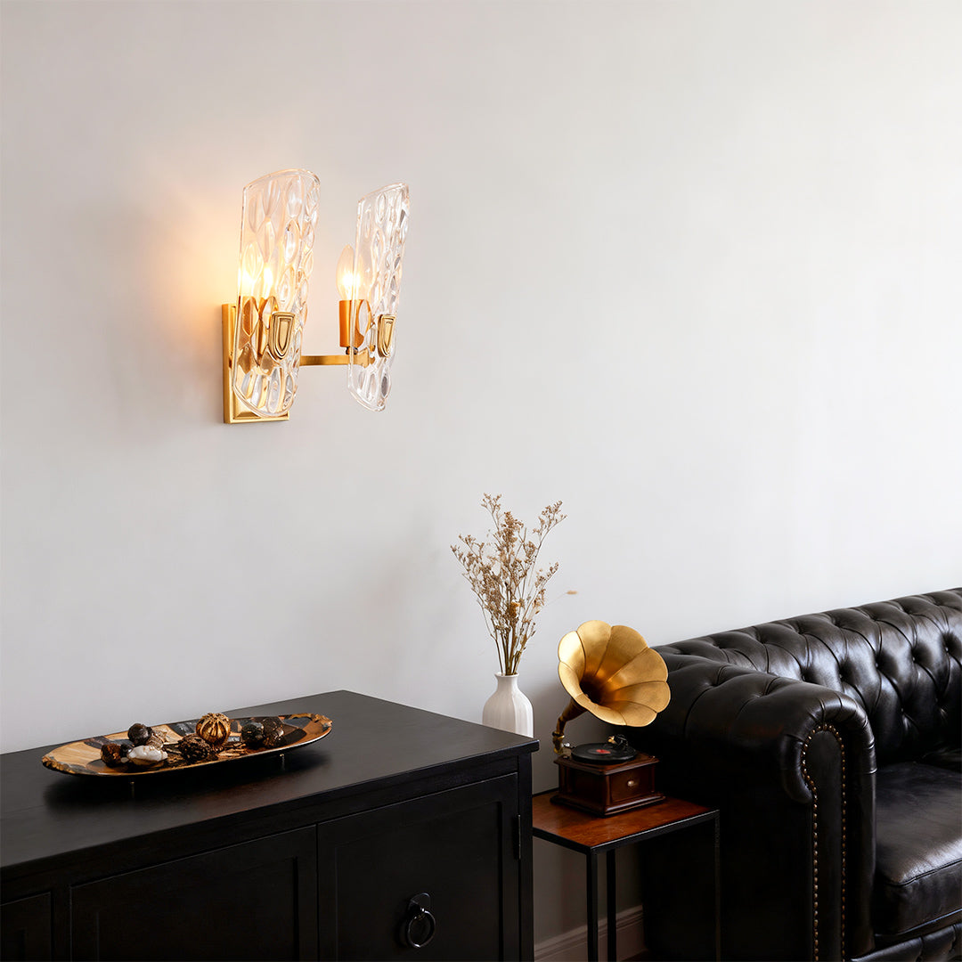 Classic Brass and Glass Wall Sconce — Solid Brass, Transparent Glass, E14, Single or Double Head
