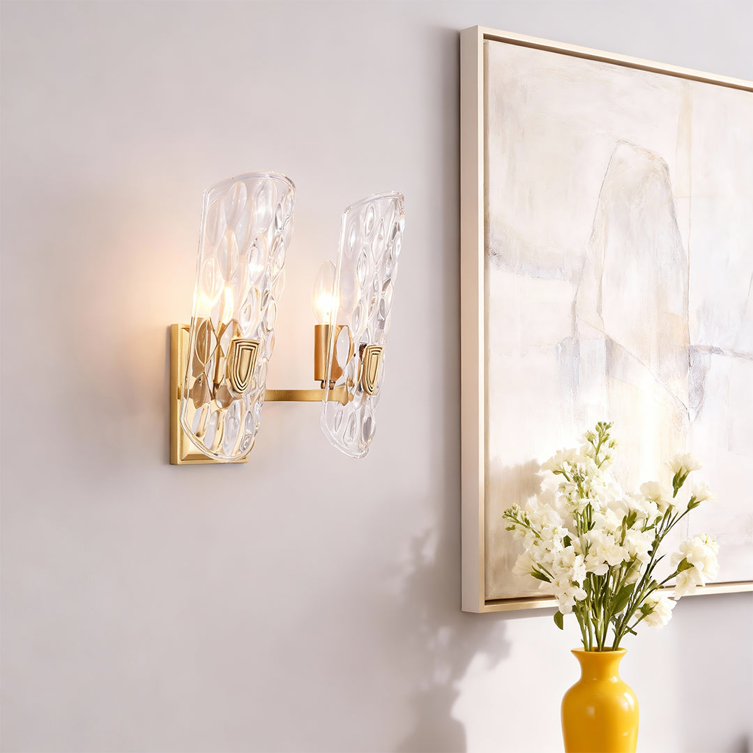 Classic Brass and Glass Wall Sconce — Solid Brass, Transparent Glass, E14, Single or Double Head