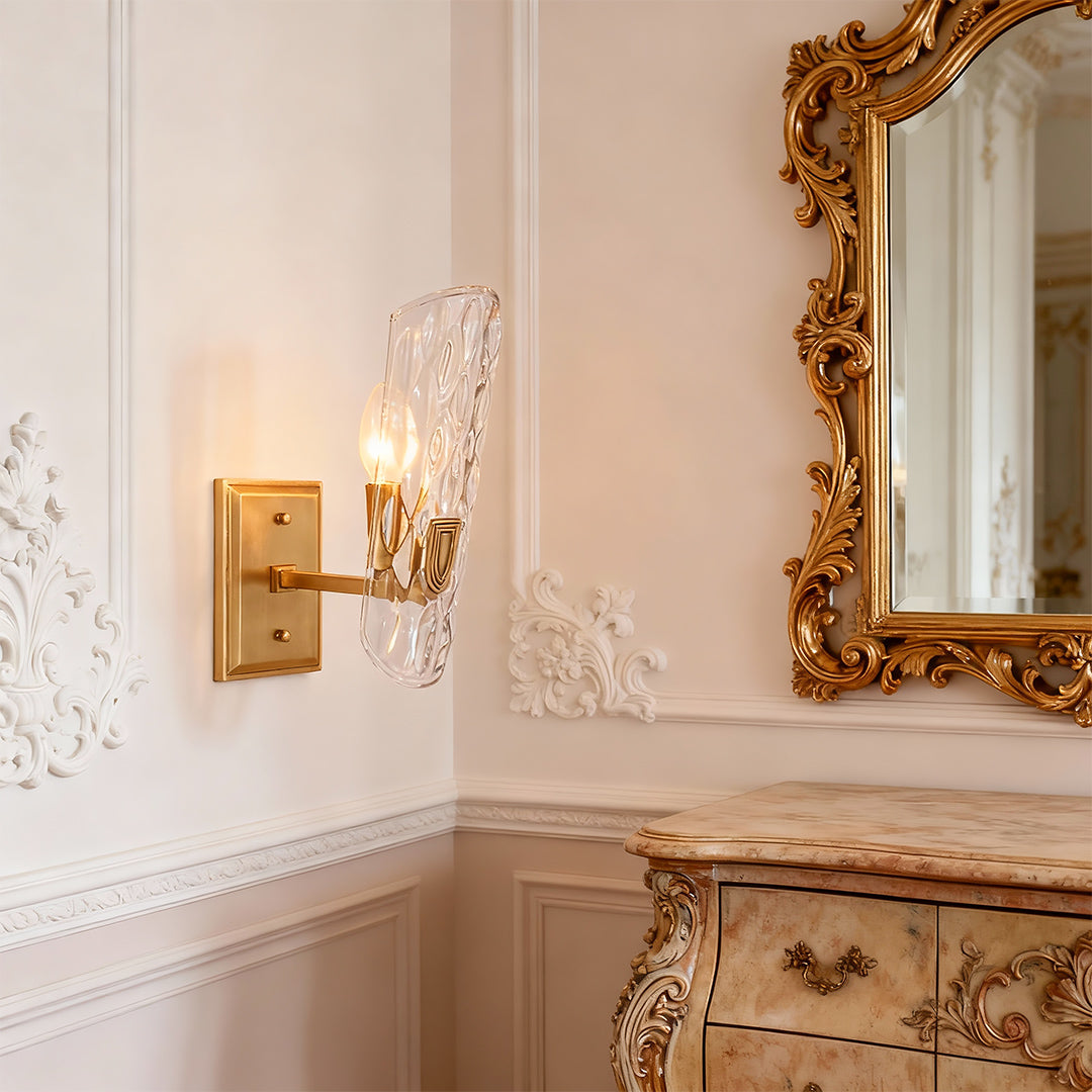 Classic Brass and Glass Wall Sconce — Solid Brass, Transparent Glass, E14, Single or Double Head