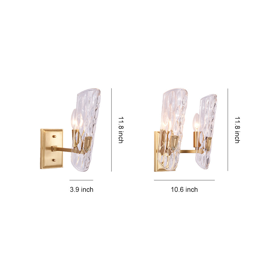 Classic Brass and Glass Wall Sconce — Solid Brass, Transparent Glass, E14, Single or Double Head