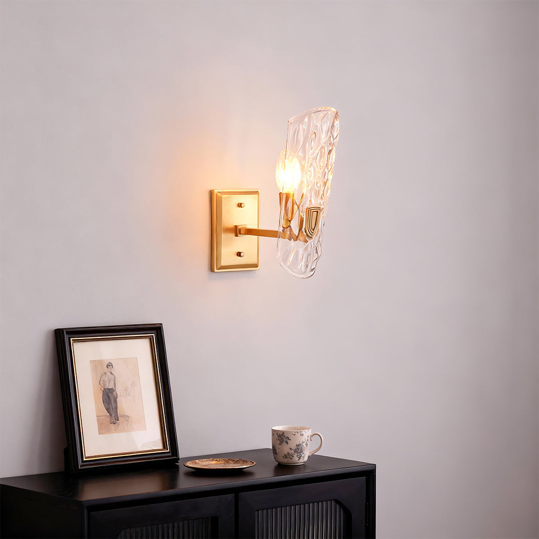 Classic Brass and Glass Wall Sconce — Solid Brass, Transparent Glass, E14, Single or Double Head