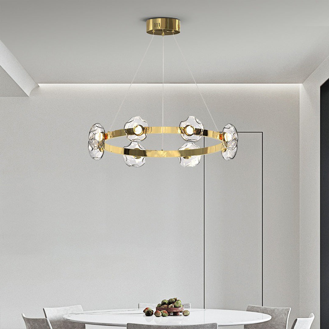 Dome Glass Ring Chandelier — Stainless Steel, 6/8/10-Light, Tri-Color Dimming, Black or Gold