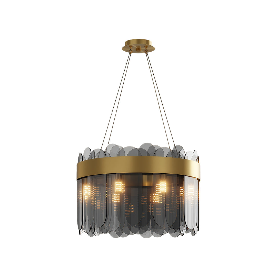 Modern Geometric Chandelier — Solid Copper, Transparent Glass Shade, G9, 4 Sizes, Black / Chrome / Copper