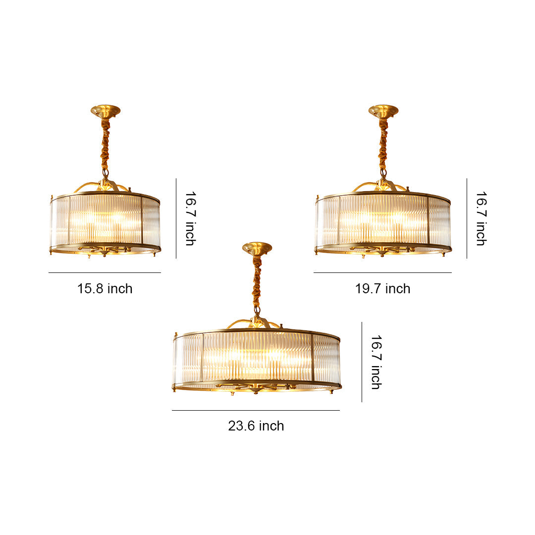 Ship's Rudder Semi-Flush Pendant — Full Copper Brass, Transparent Glass, 3-Step Dimming (3000K/4500K/6000K), 15.75"–23.62"