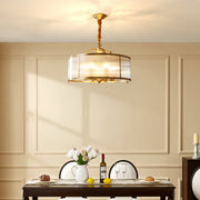 Ship's Rudder Semi-Flush Pendant — Full Copper Brass, Transparent Glass, 3-Step Dimming (3000K/4500K/6000K), 15.75"–23.62"