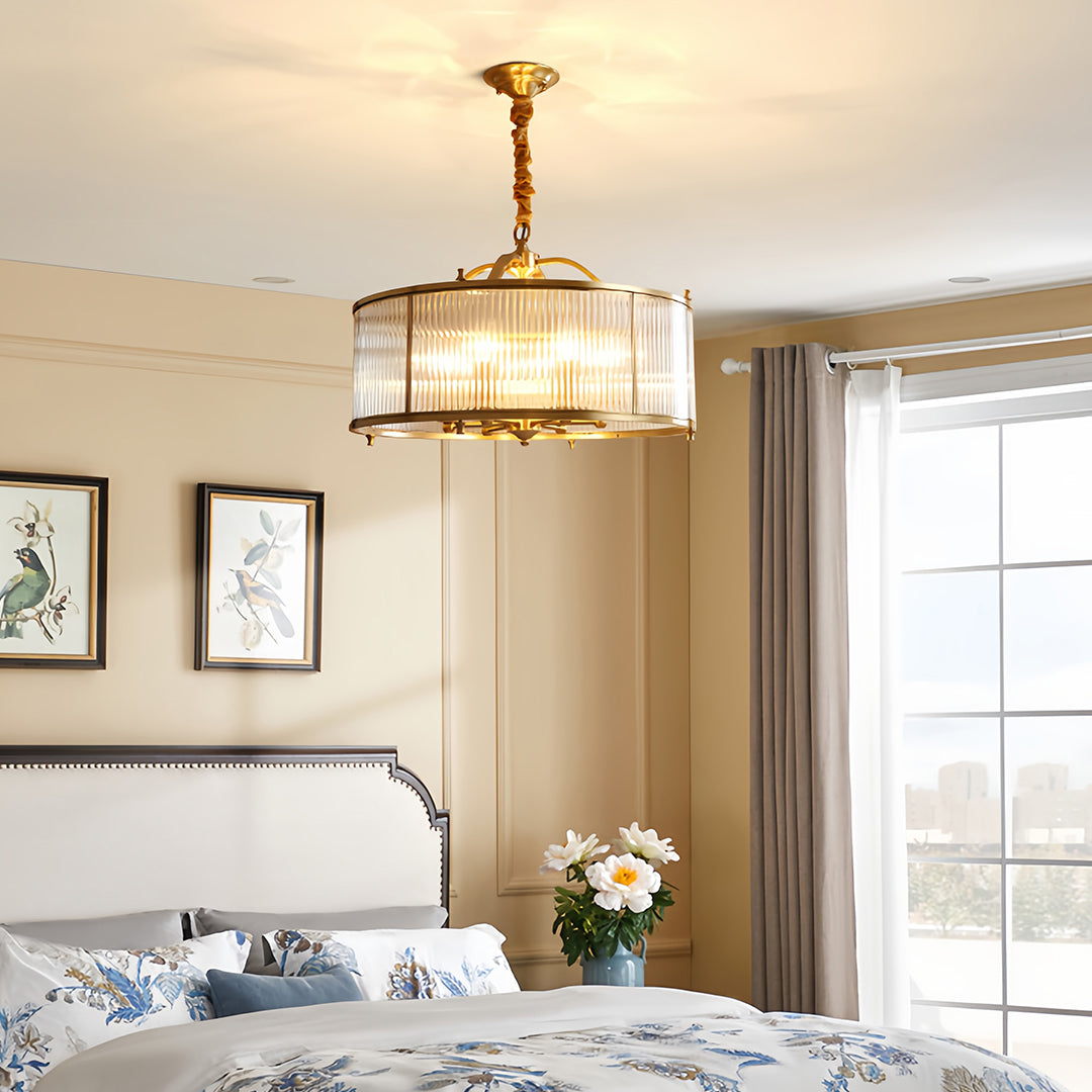 Ship's Rudder Semi-Flush Pendant — Full Copper Brass, Transparent Glass, 3-Step Dimming (3000K/4500K/6000K), 15.75"–23.62"