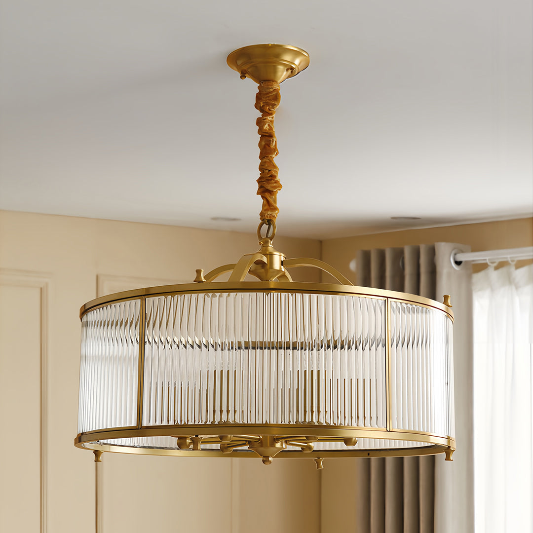Ship's Rudder Semi-Flush Pendant — Full Copper Brass, Transparent Glass, 3-Step Dimming (3000K/4500K/6000K), 15.75"–23.62"