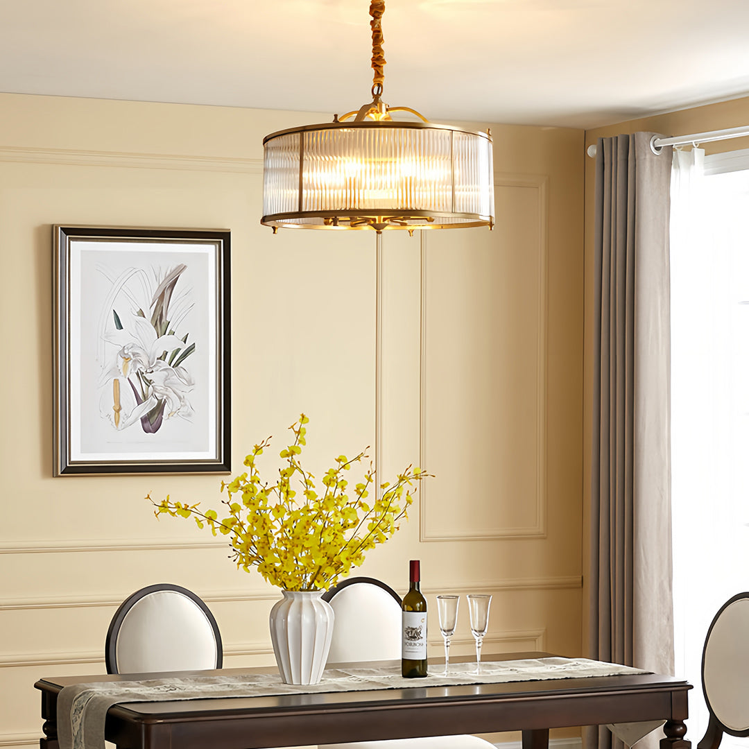 Ship's Rudder Semi-Flush Pendant — Full Copper Brass, Transparent Glass, 3-Step Dimming (3000K/4500K/6000K), 15.75"–23.62"