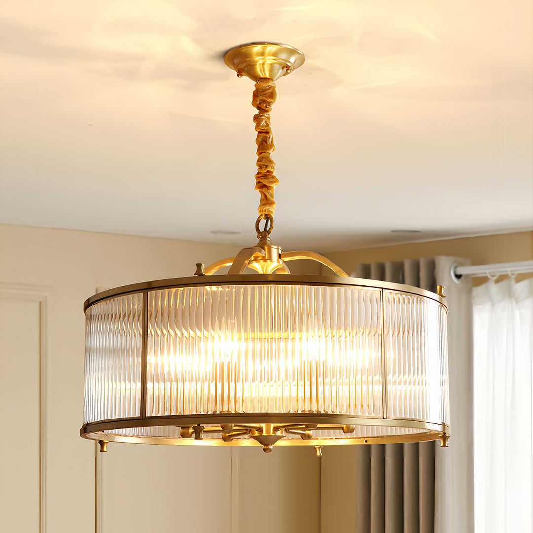 Ship's Rudder Semi-Flush Pendant — Full Copper Brass, Transparent Glass, 3-Step Dimming (3000K/4500K/6000K), 15.75"–23.62"
