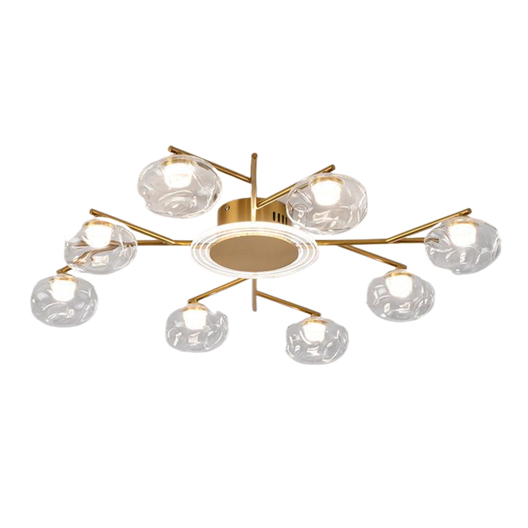 Branching Round Semi-Flush Mount — Wrought Iron and Glass, 8-Light 63W or 12-Light 91W, Three-Color Dimming, Ra≥97