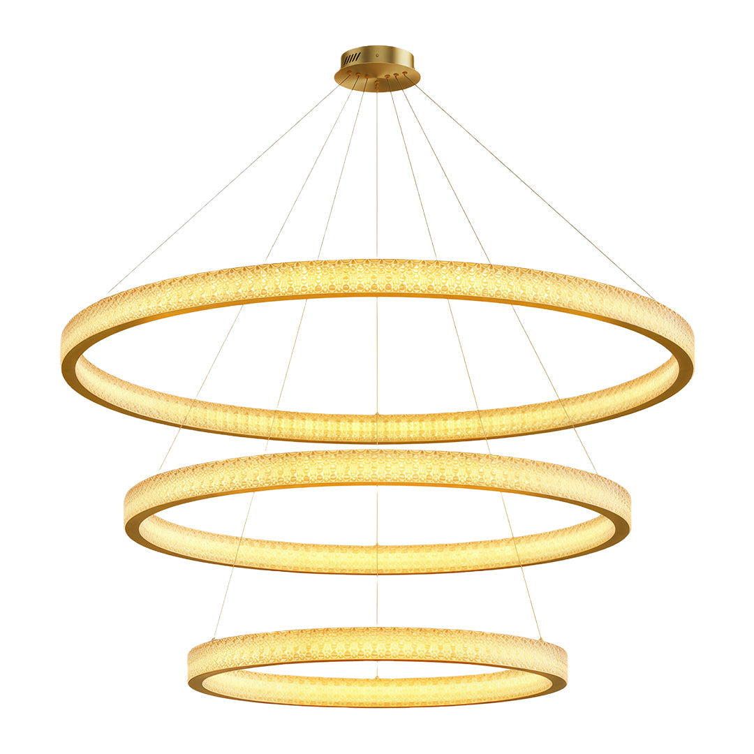 Circular Ring Chandelier — Full Copper, Dimmable LED, 50W–220W, Multiple Sizes