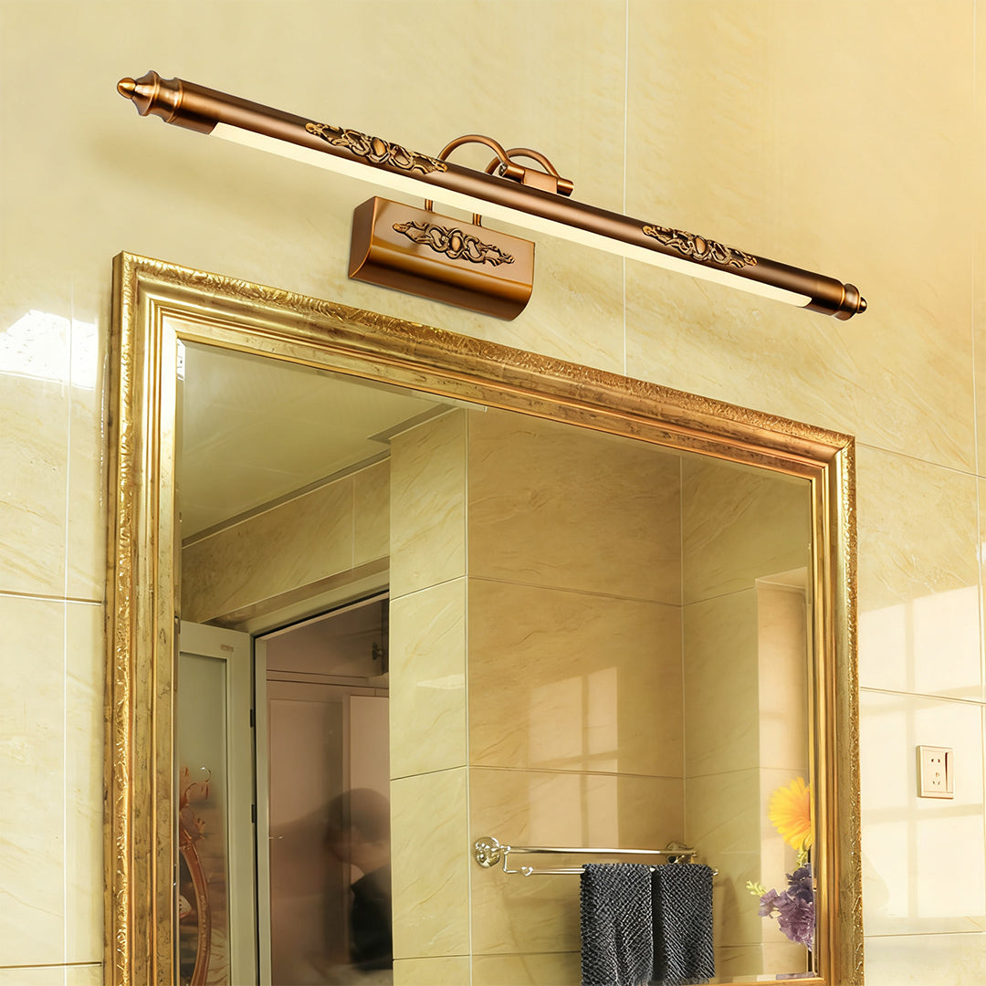 Retro Antique Brass Bathroom Vanity Light Bar — Acrylic Shade, 180° Rotatable, Dual Color Temperature, 3 Sizes