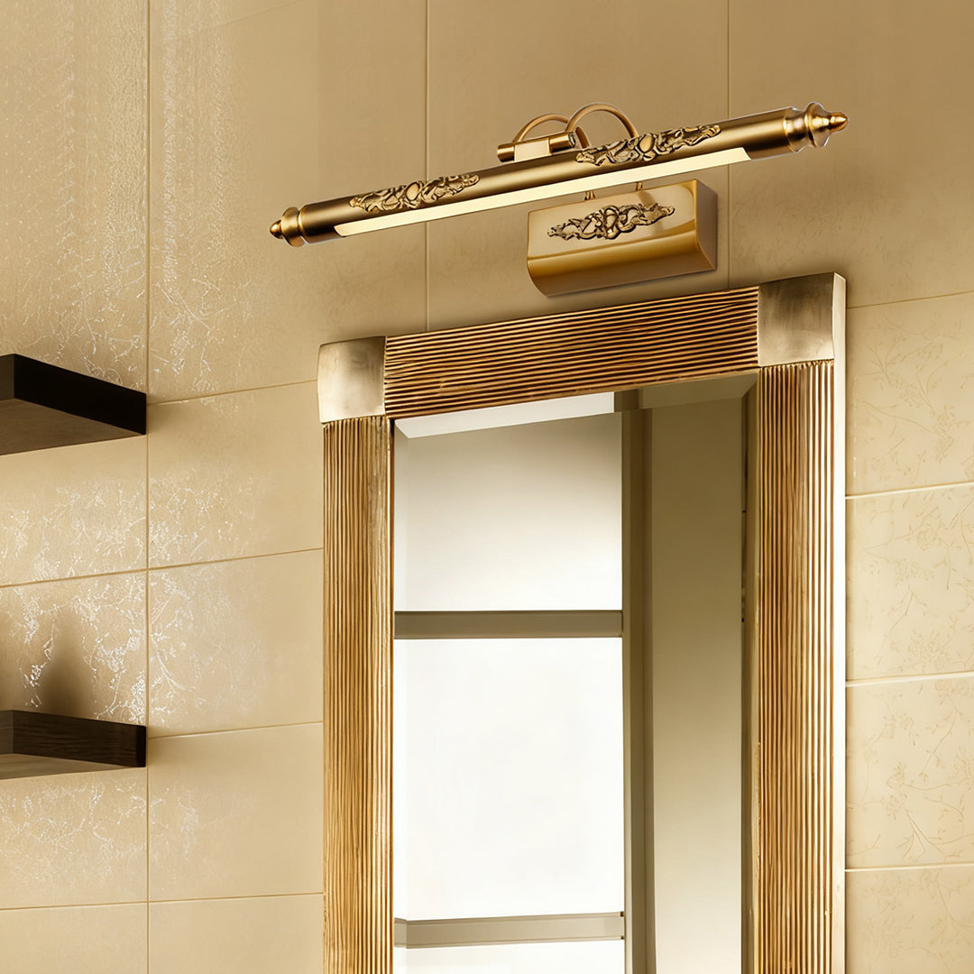 Retro Antique Brass Bathroom Vanity Light Bar — Acrylic Shade, 180° Rotatable, Dual Color Temperature, 3 Sizes