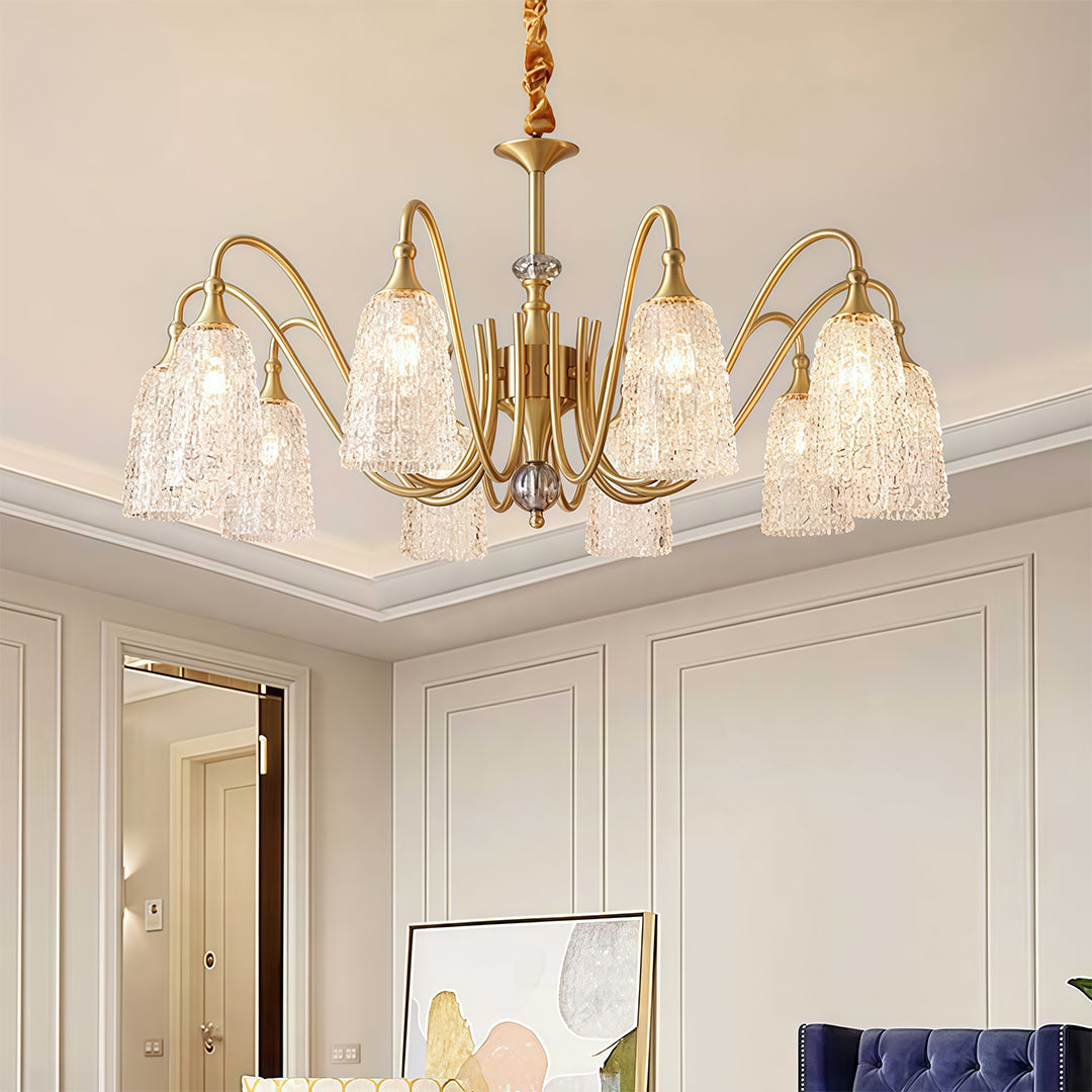 Ornate Vintage Brass Chandelier — Solid Brass and Glass, 5/6/8-Light, Three-Color Dimming (3000K/4500K/6000K), Adjustable Length