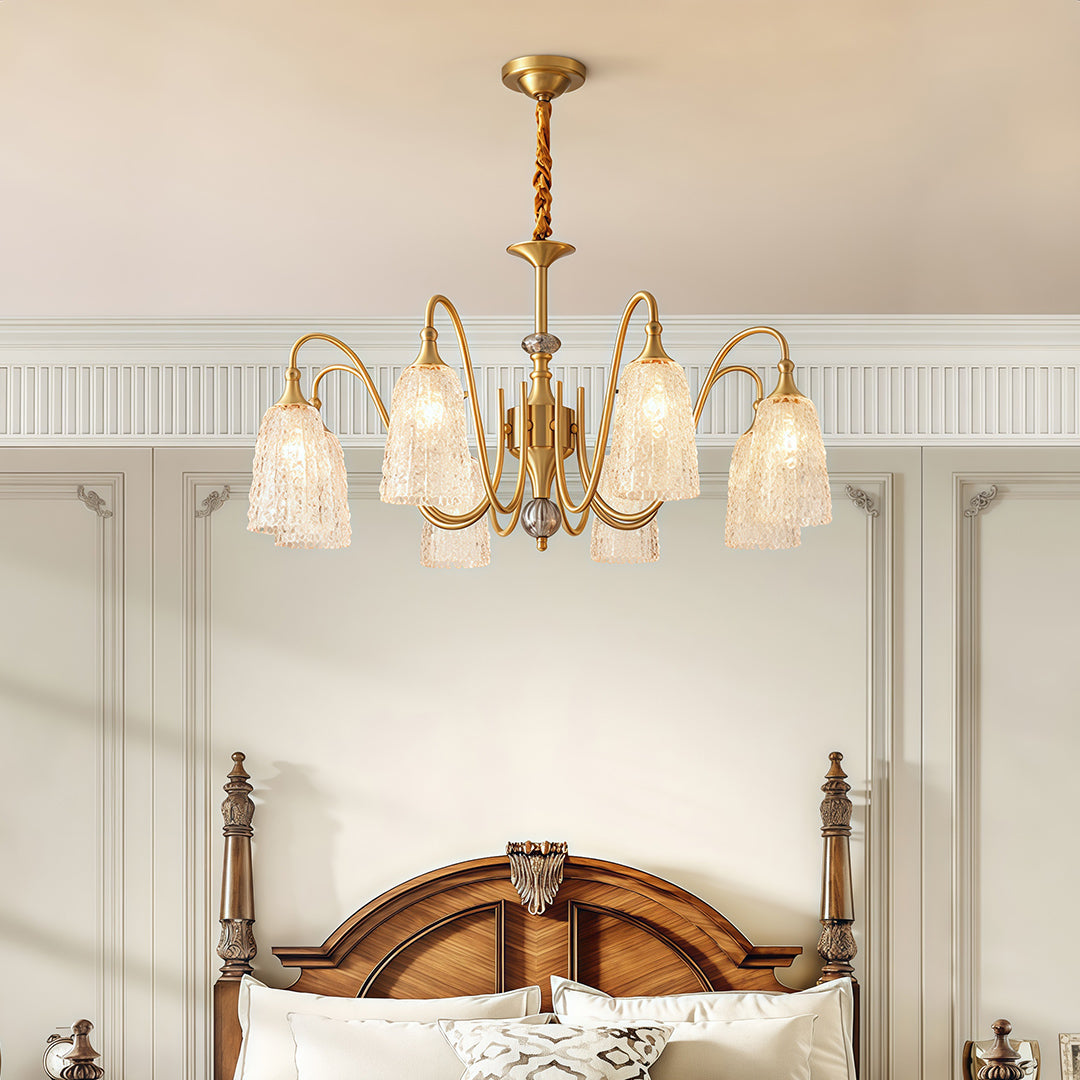 Ornate Vintage Brass Chandelier — Solid Brass and Glass, 5/6/8-Light, Three-Color Dimming (3000K/4500K/6000K), Adjustable Length