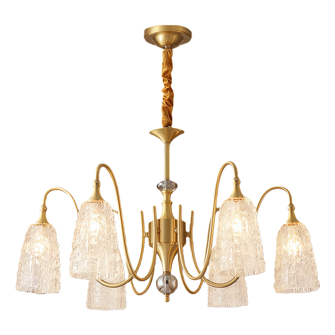 Ornate Vintage Brass Chandelier — Solid Brass and Glass, 5/6/8-Light, Three-Color Dimming (3000K/4500K/6000K), Adjustable Length