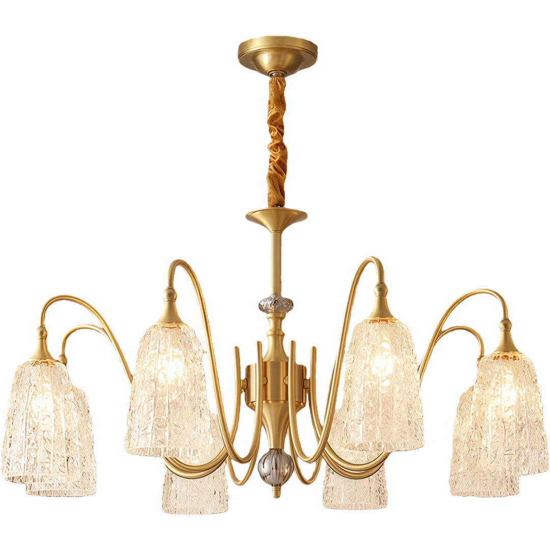 Ornate Vintage Brass Chandelier — Solid Brass and Glass, 5/6/8-Light, Three-Color Dimming (3000K/4500K/6000K), Adjustable Length