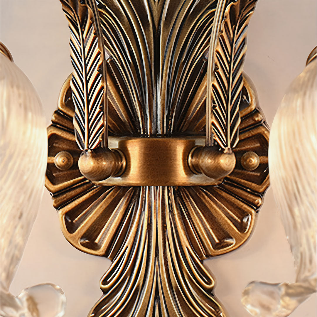 Petal Glass Shade Brass Wall Sconce — Solid Copper, Hand-Blown Glass, E14 Full-Spectrum, CRI≥97, Single or Double Head