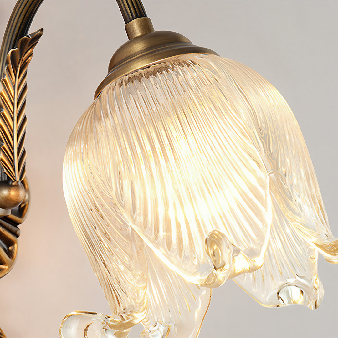 Petal Glass Shade Brass Wall Sconce — Solid Copper, Hand-Blown Glass, E14 Full-Spectrum, CRI≥97, Single or Double Head