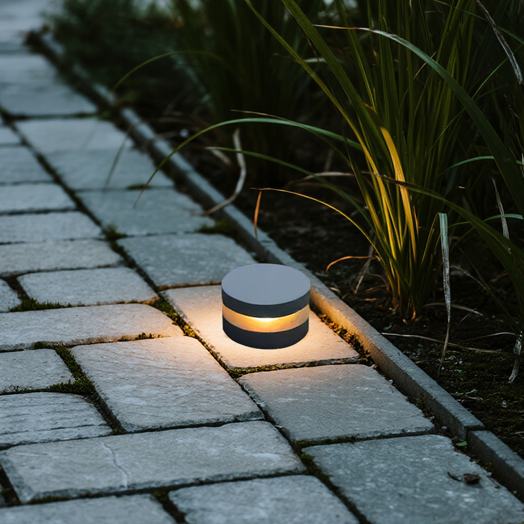 Minimalist Outdoor Bollard Light — Sand-Gray Aluminum and Glass, 12W LED, 3000K, IP65 Weatherproof, Hardwired, 110V