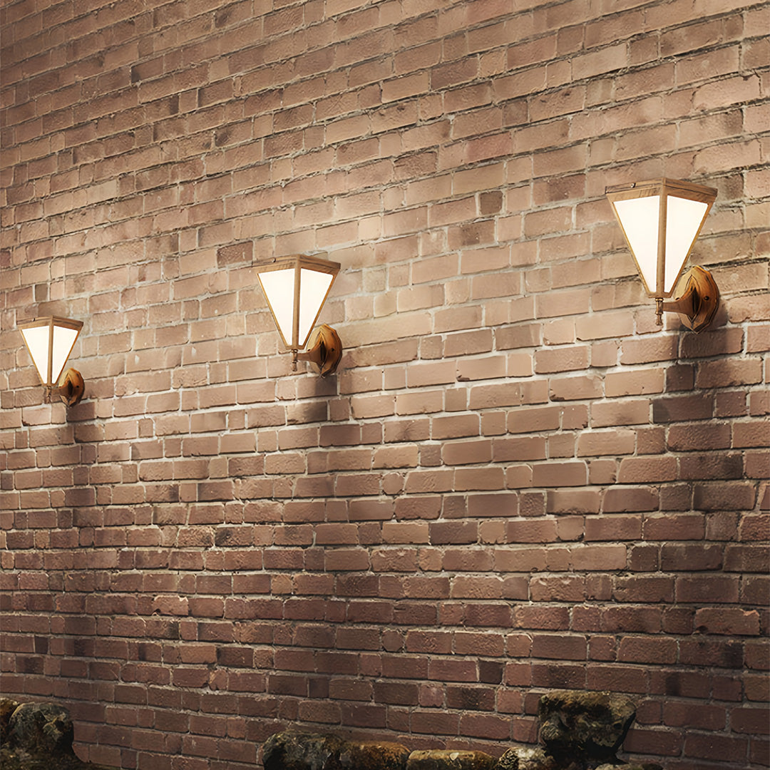Minimalist Solar Outdoor Wall Sconce — Iron, White Acrylic Shade, 5W LED, 2200mAh, IP65, Remote Control