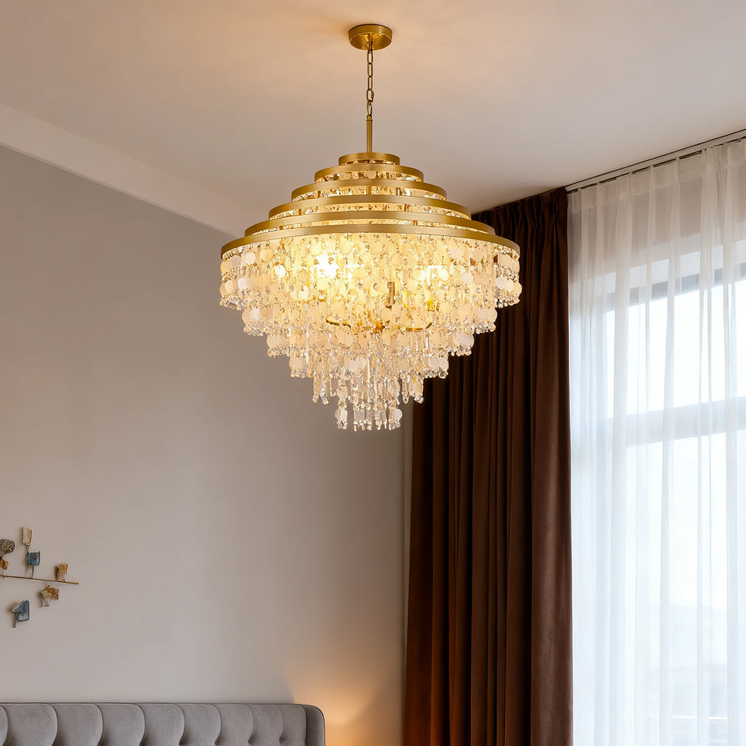 Gyro Seashell Chandelier — Gold Electroplated Metal, E12, Adjustable 1.8m Cord, 29.9" Diameter