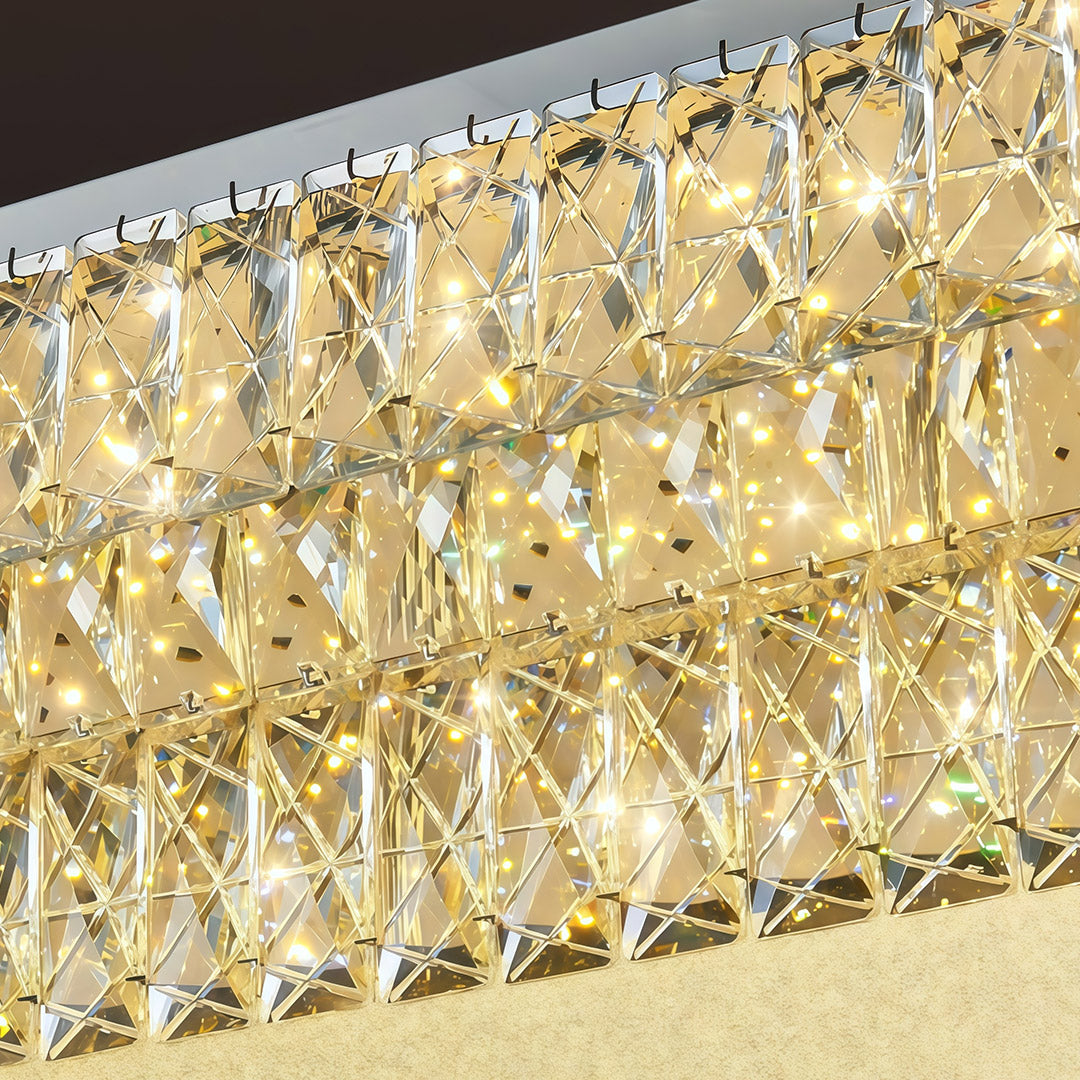 Crystal Flush-Mount Ceiling Light — Chrome Stainless Steel, LED, 3-Step Dimming (3000K/4500K/6000K), Round / Square / Rectangle