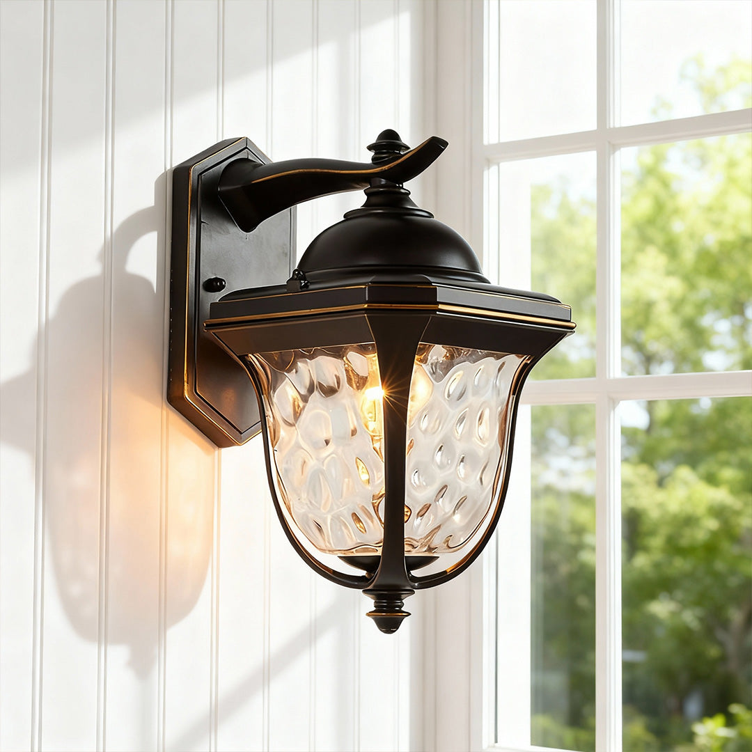 Classical Outdoor Wall Sconce — Coffee Aluminum, Clear Glass, 12W E27 LED, IP65, Up/Down Arm