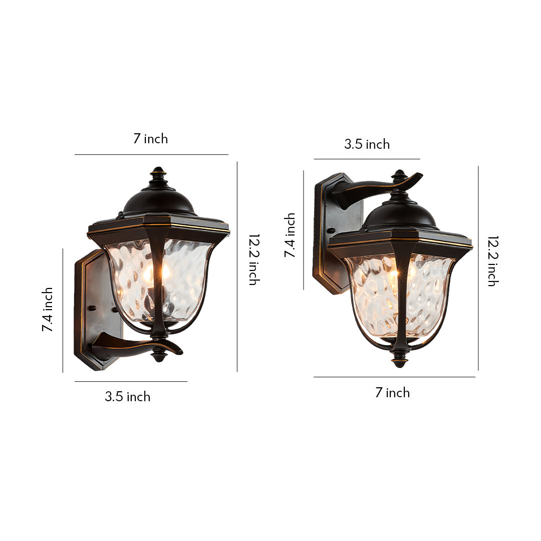 Classical Outdoor Wall Sconce — Coffee Aluminum, Clear Glass, 12W E27 LED, IP65, Up/Down Arm