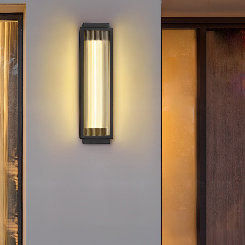Modern Rectangular Outdoor Wall Sconce — Reeded Glass, Stainless Steel, LED, IP55, 4 Sizes