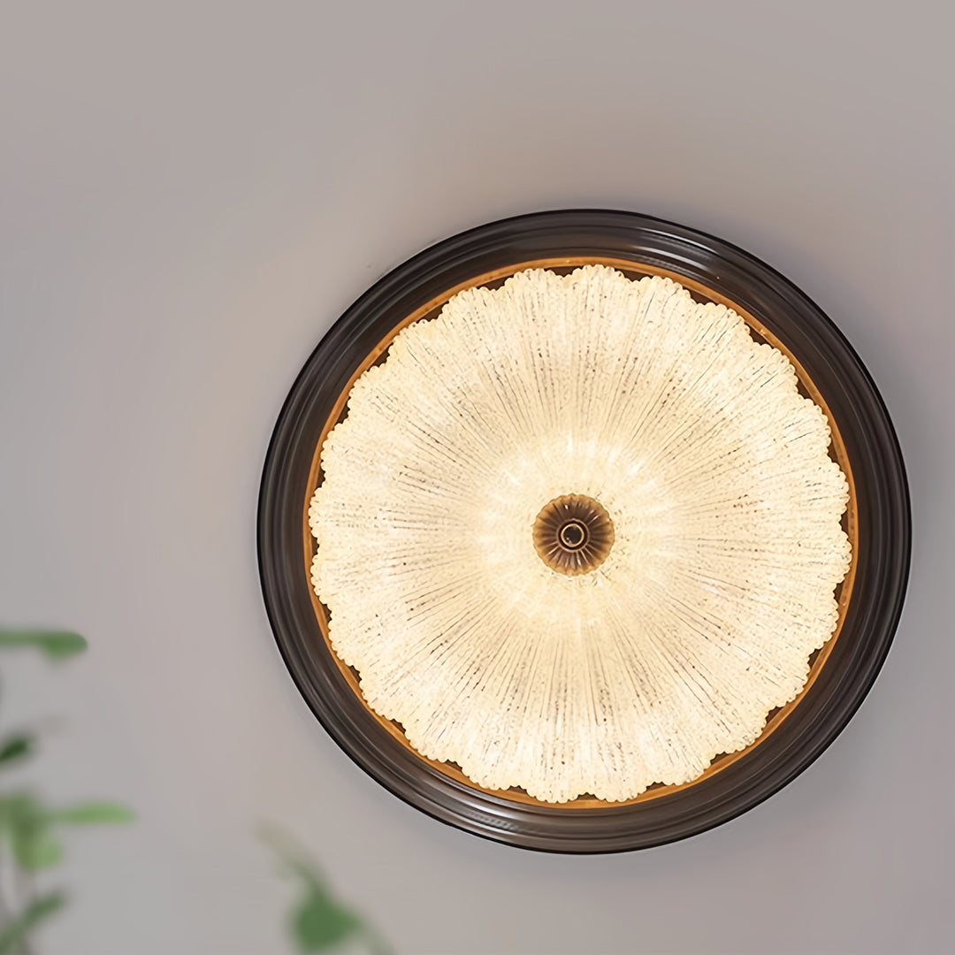 Pumpkin Dome Flush-Mount Ceiling Light — Walnut Iron Frame, Prismatic Glass, 3-Step Dimming, LED, 15"–23" Sizes