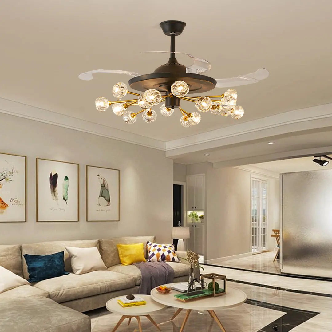 Norse Crystal Invisible Ceiling Fan with Multiple Lights Luxe