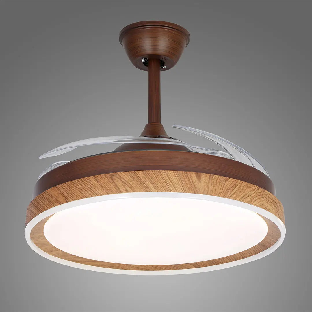 Silent Ceiling Fan with 4 Lights and Walnut Wood Grain Iron Body Luxe