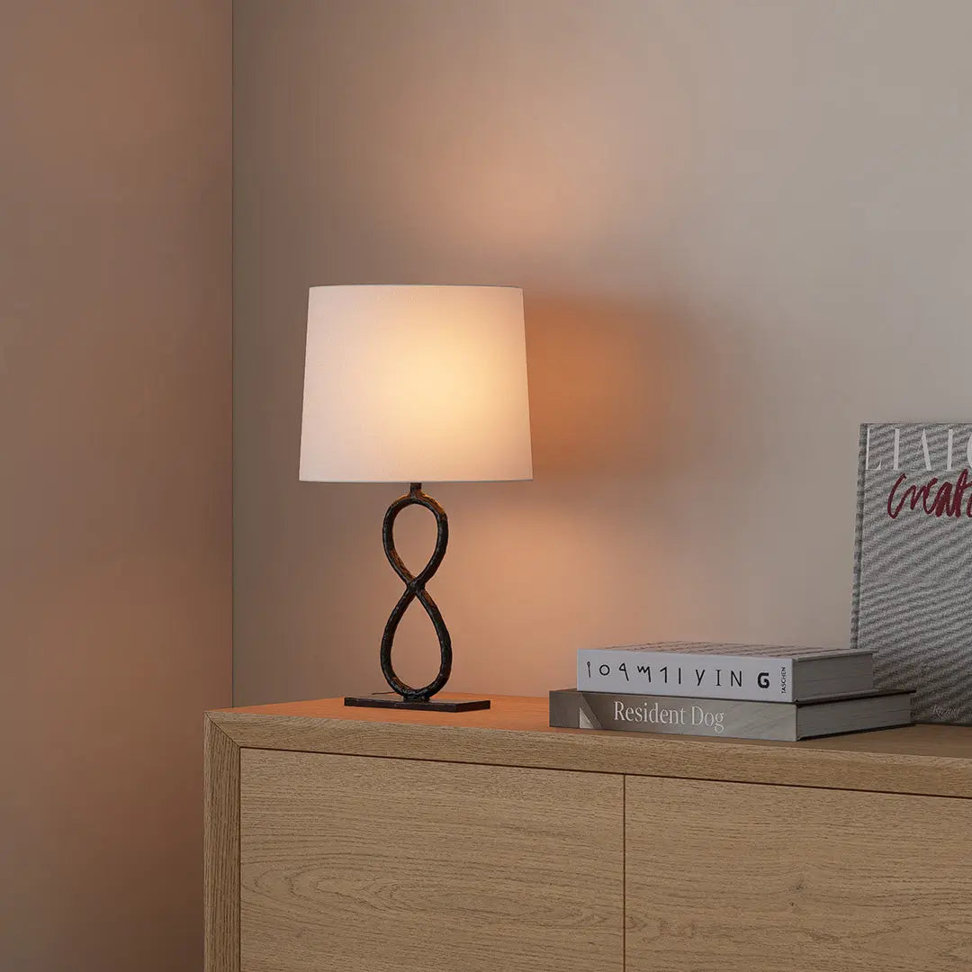 European Luxury Fabric Light Table Lamps in Bronze Metal Luxe