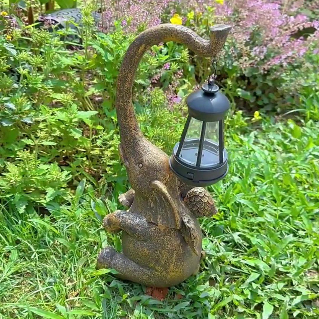 Elephant Solar Garden Light — Handcrafted UV-Resistant Resin, LED, IP44, Warm White, Dusk-to-Dawn