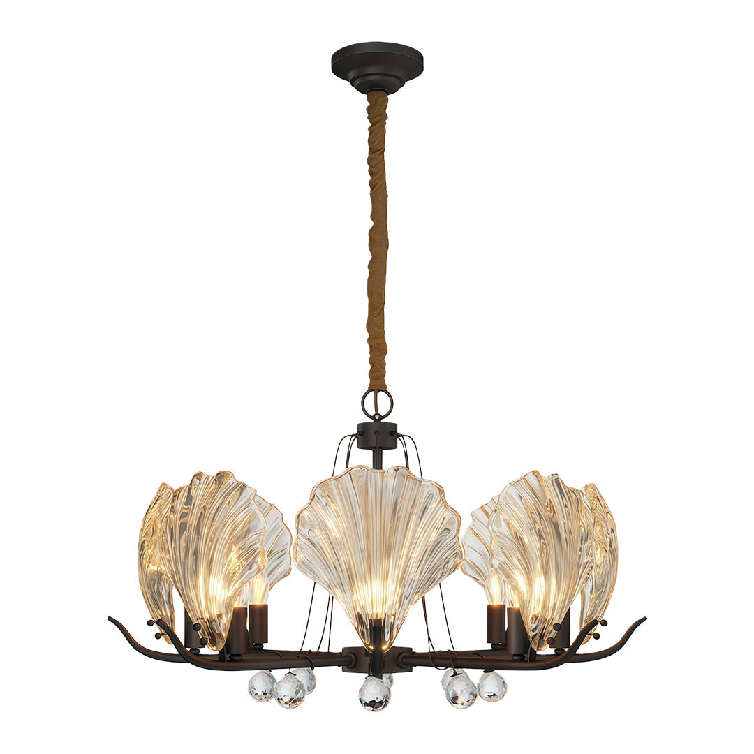 Seashell Glass Chandelier — Full Copper Frame, E14, 3-, 6-, or 8-Light