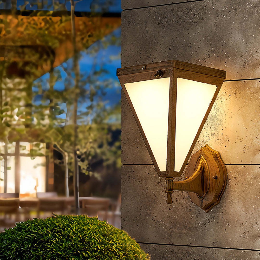 Minimalist Solar Outdoor Wall Sconce — Iron, White Acrylic Shade, 5W LED, 2200mAh, IP65, Remote Control
