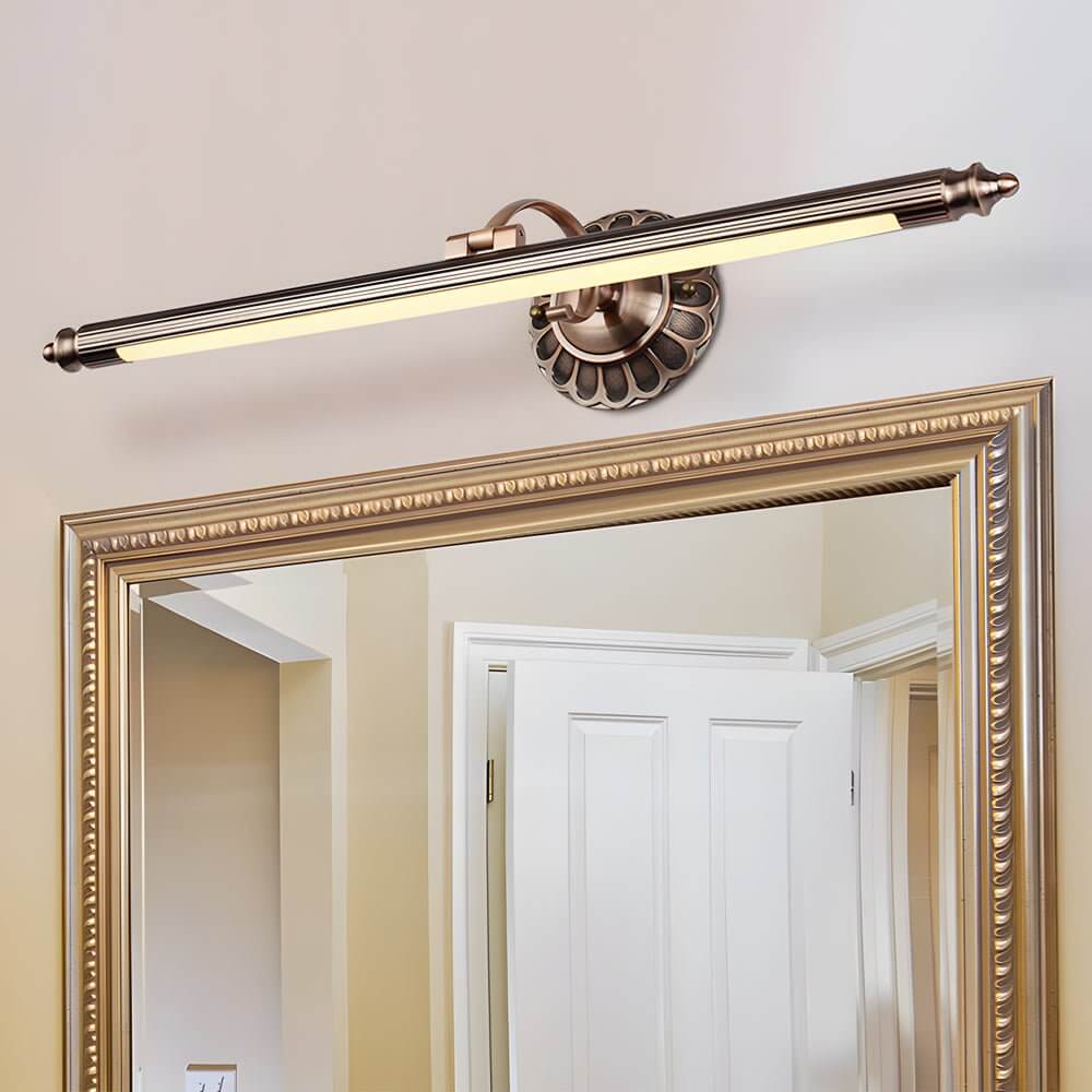 bronze finish retro cylinder led bathroom vanity light with floral accents