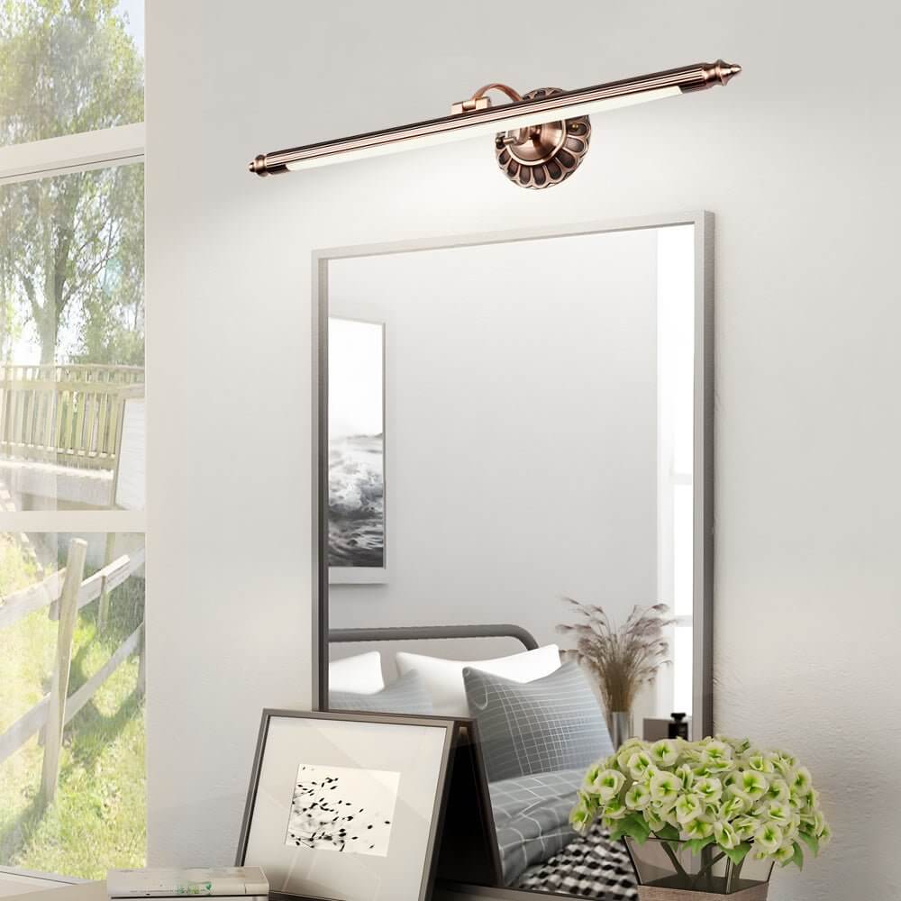 bronze finish retro cylinder led bathroom vanity light with floral accents