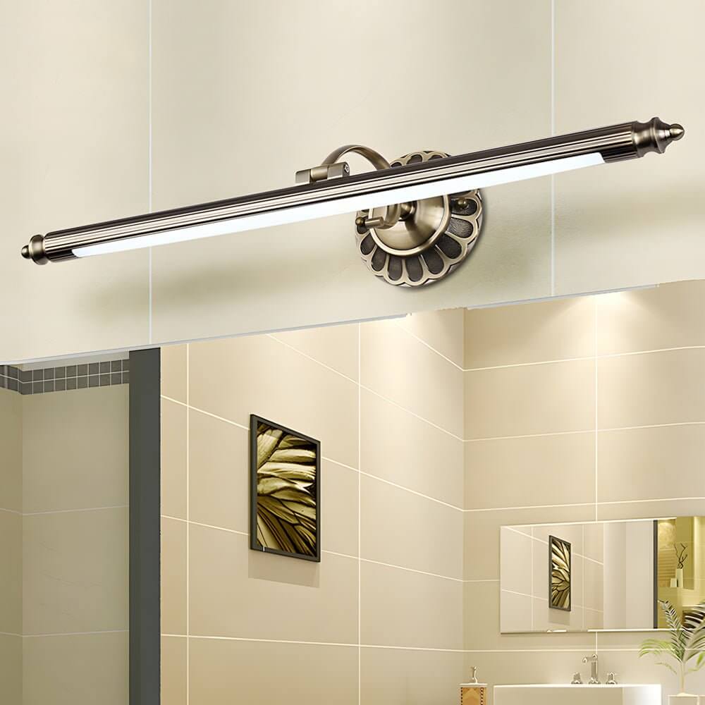 bronze finish retro cylinder led bathroom vanity light with floral accents