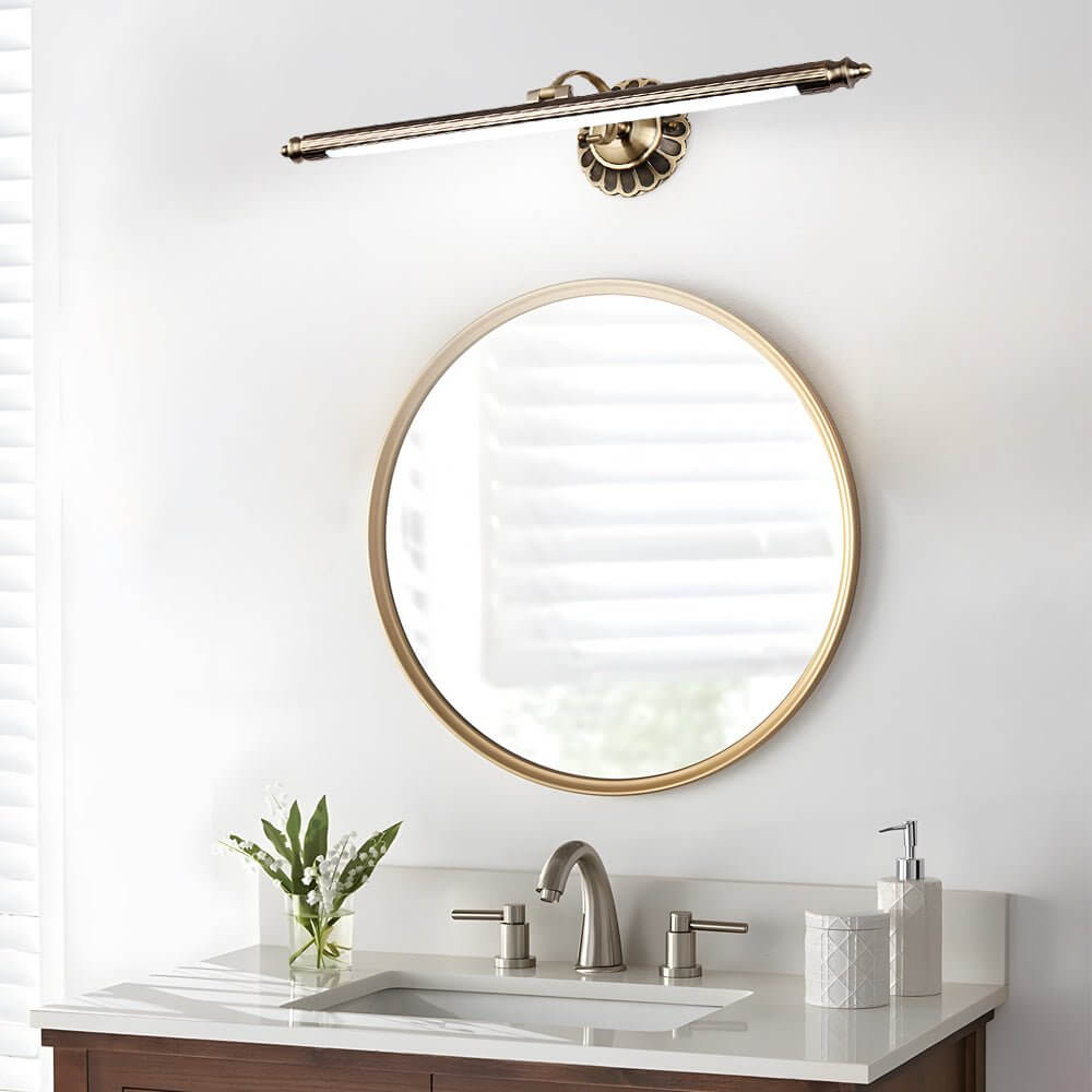 bronze finish retro cylinder led bathroom vanity light with floral accents