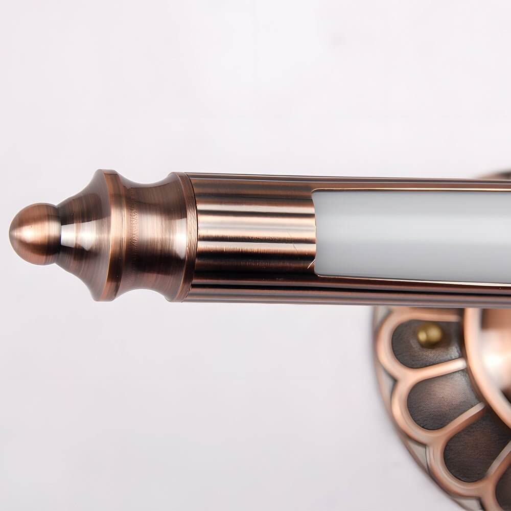 bronze finish retro cylinder led bathroom vanity light with floral accents