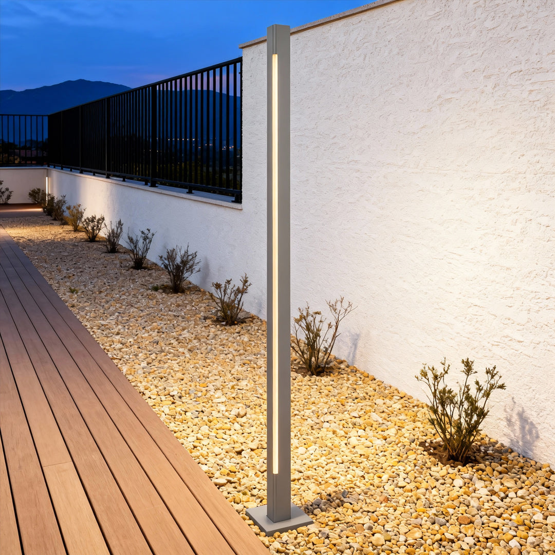 Outdoor LED Bollard Light — Aluminum, IP65, CRI 90, DC24V Hardwired, 5W–12W, 13.8"–35.4" Heights, Sand Coffee or Sand Gray