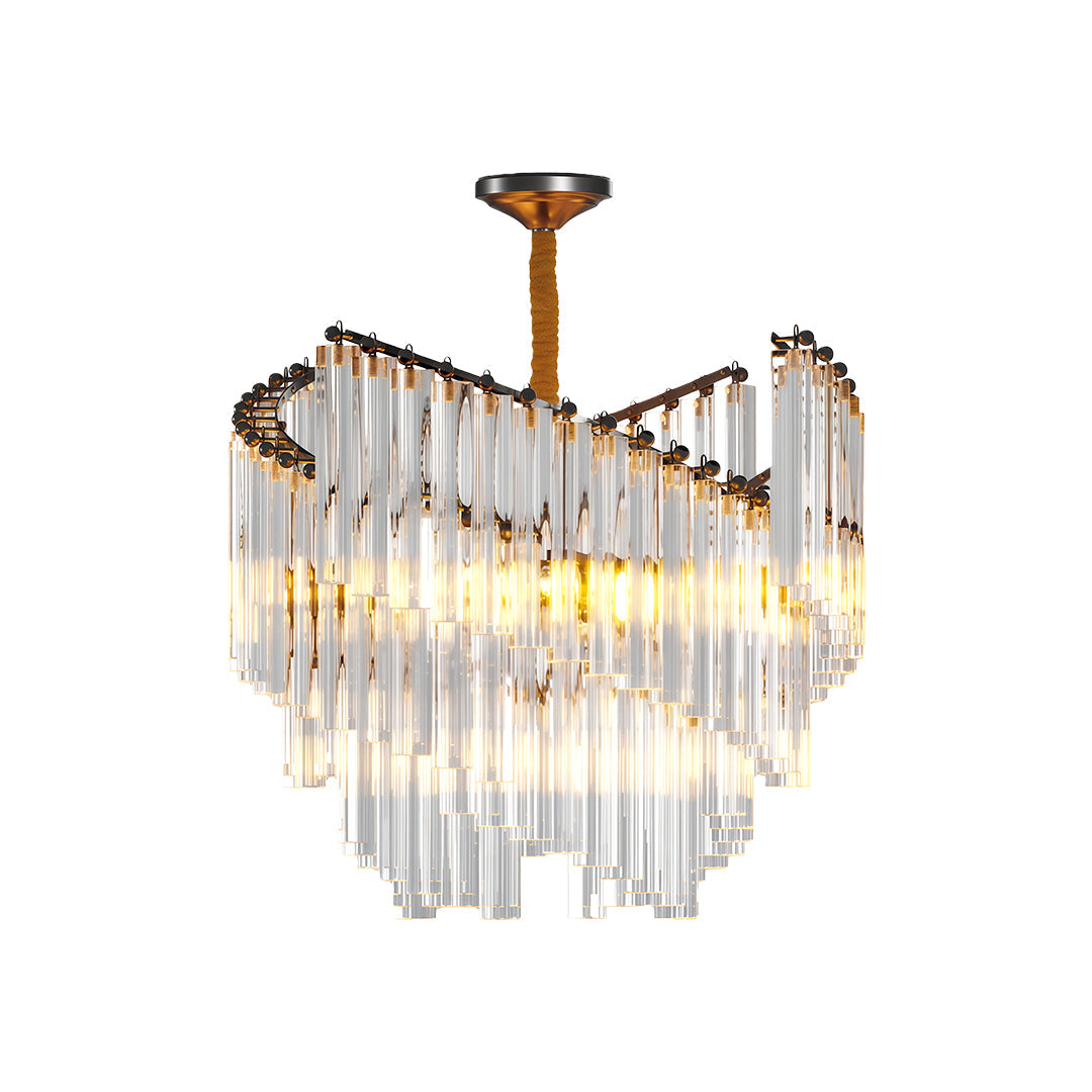 Vintage Crystal Chandelier — Full Copper Frame, E14, 23.62" Round, Copper / Bright Nickel / Black