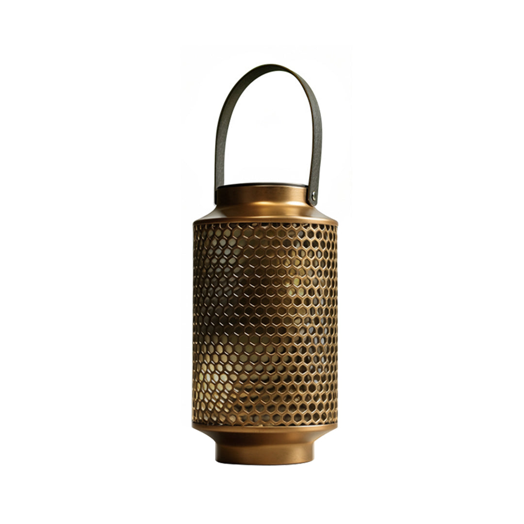Retro Iron Art Portable Solar Lantern — Copper, Perforated, 0.5W LED, 600mAh, IP54