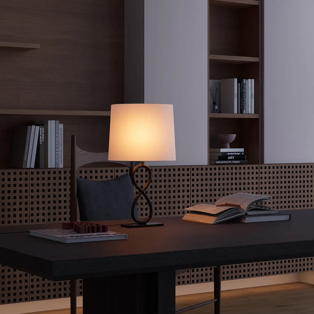 European Luxury Fabric Light Table Lamps in Bronze Metal Luxe