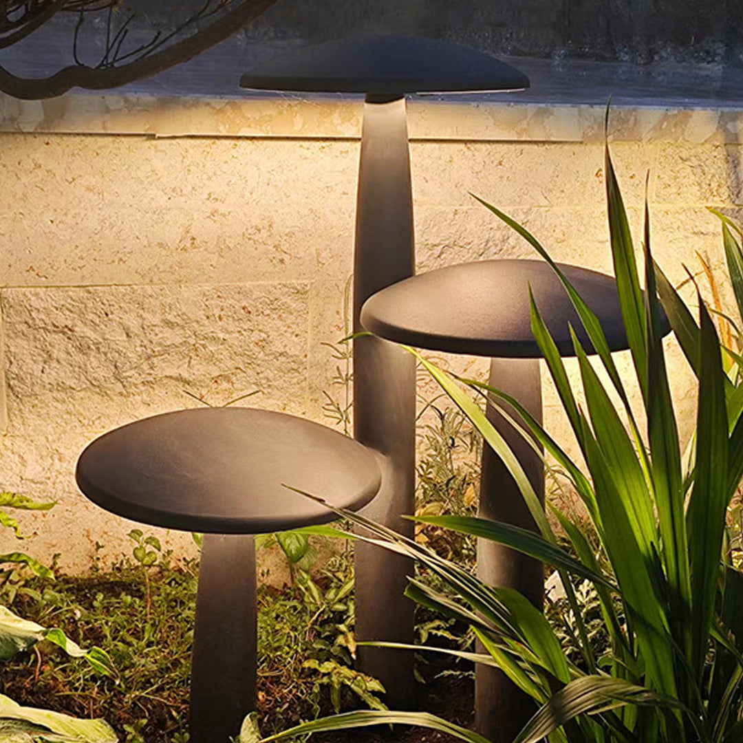 Mushroom Outdoor Bollard Light — Sand-Black Aluminum, LED, 10W/20W/30W, IP65, 3000K